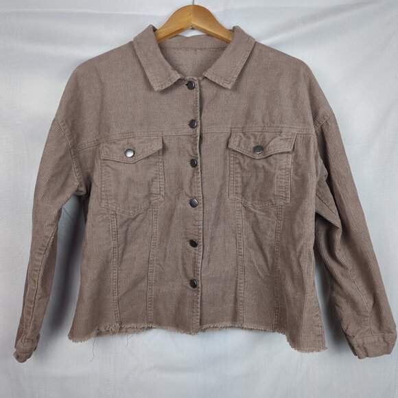 Cropped Corduroy Jacket with Frayed Hem - Picture 1 of 8